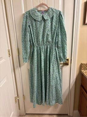 Vintage 80’s custom prairie dress midi floral cottagecore light blue floral M ?
